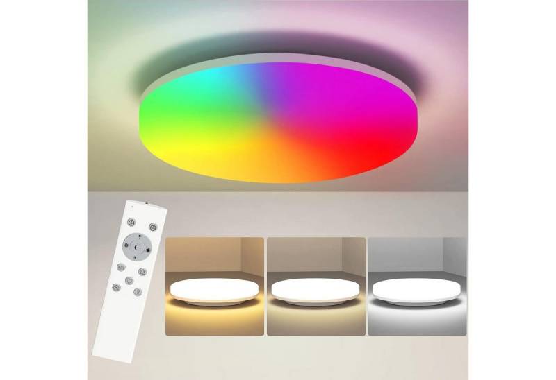 ZMH LED Deckenleuchte 24W 2200LM 2700K Warmweiß Deckenlampe IP54 Panel Badezimmer, LED fest integriert, IP54 Wasserfest, Rund Badlampe, Ø275mm, RGB+CCT von ZMH