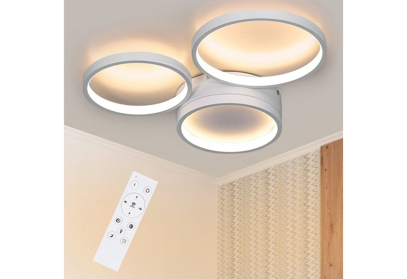 ZMH LED Deckenleuchte 3//4 Flammig Ring Fernbedienung Schlafzimmer, dimmbar, LED fest integriert, Warmweiß von ZMH