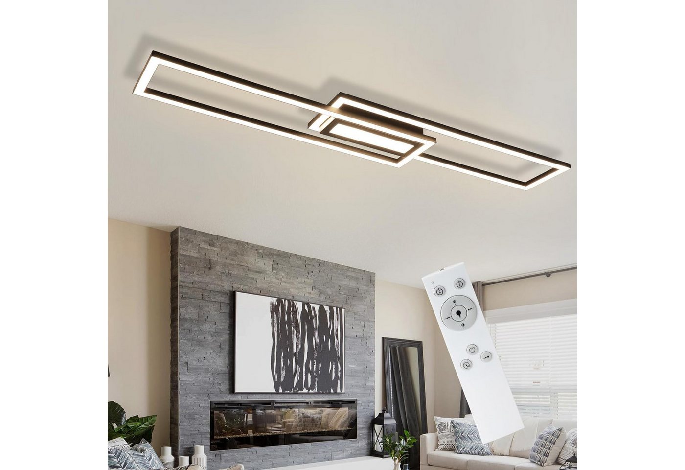 ZMH LED Deckenleuchte 50W Dimmbar Geometrisch Deckenlampe mit Fernbedienung Modern, Augenschutz, Einfache Installtion, LED fest integriert, 3000-6500K, Weiß/Schwarz Flurlampe Wohnzimmer Schlafzimmer ZMH LED Deckenleuchte 50W Dimmbar Geometrisch Deckenlampe mit Fernbedienung Modern, Augenschutz, Einfache Installtion, LED fest integriert, 3000-6500K, Weiß/Schwarz Flurlampe Wohnzimmer Schlafzimmer von ZMH