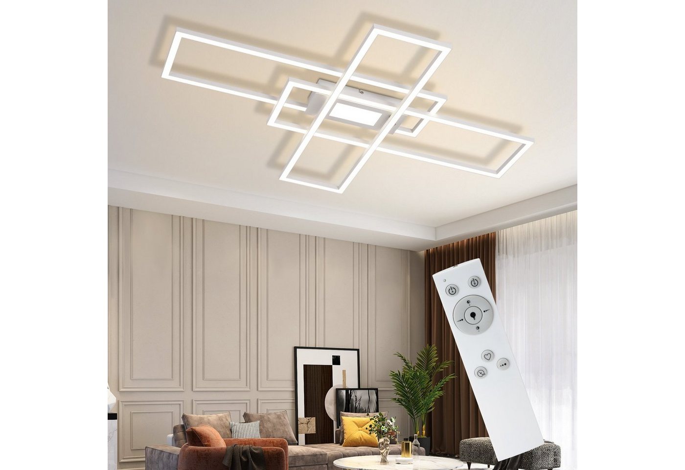 ZMH LED Deckenleuchte 50W Wohnzimmerlampe mit Fernbedienung Modern Design, LED fest integriert, Schlafzimmerlampe Wohnzimmer Schlafzimmer Deckenbeleuchtung von ZMH