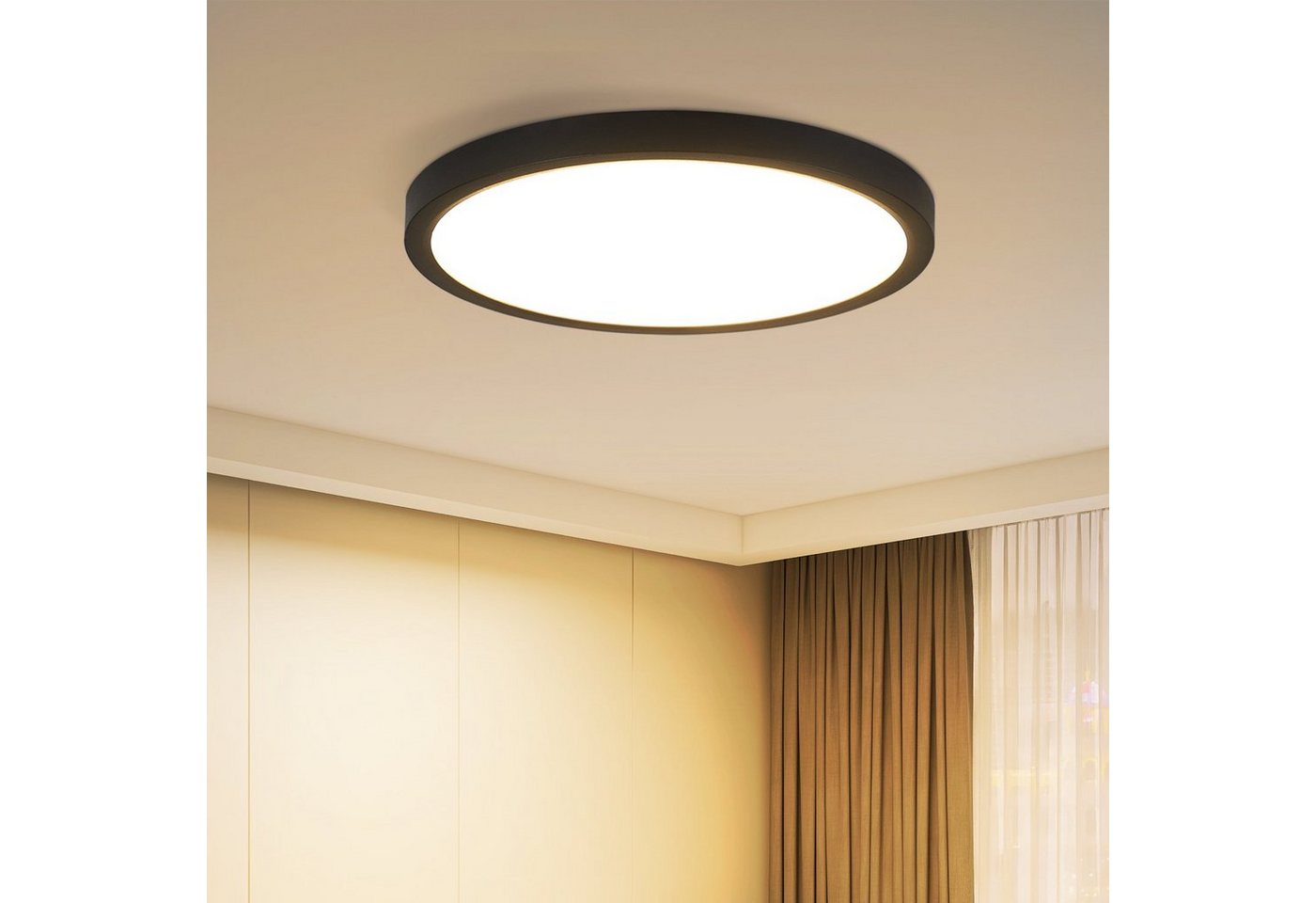 ZMH LED Deckenleuchte Küchenlampe für Bad Flur Balkon Schlafzimmer Whonzimmer, LED fest integriert, Warmweiß, ∅17cm, Schwarz von ZMH