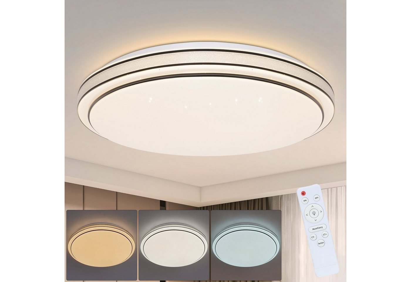 ZMH LED Deckenleuchte Küchenlampe für Bad Flur Balkon Schlafzimmer Whonzimmer, LED fest integriert, 3000-6500k, ∅27cm, Dimmbar von ZMH