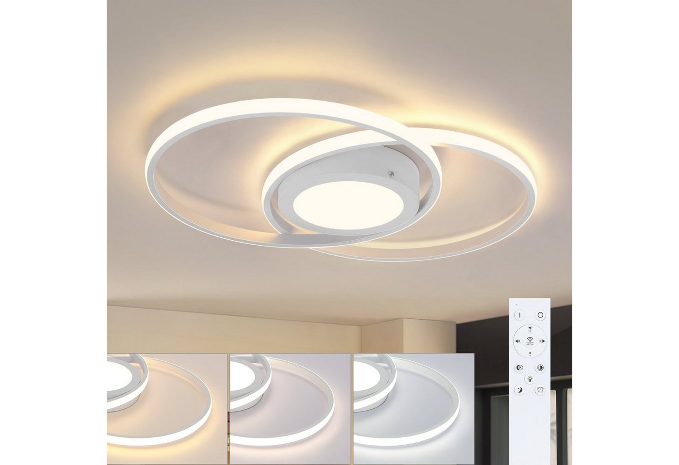 ZMH LED Deckenleuchte Wohnzimmer Deckenlampe Dimmbar mit Fernbedienung Modern 48W Flur, NachtlichtTiming, LED fest integriert, 3000-6500k ZMH LED Deckenleuchte Wohnzimmer Deckenlampe Dimmbar mit Fernbedienung Modern 48W Flur, NachtlichtTiming, LED fest integriert, 3000-6500k von ZMH