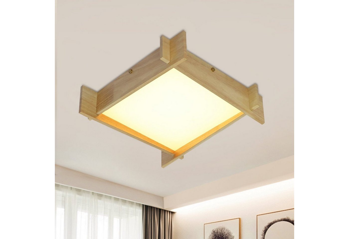 ZMH LED Deckenleuchte Dimmbar Deckenlampe Holz Rustikal - Wohnzimmerlampe Flach, LED fest integriert, 3000-6000k, 33W Lampe für Wohnzimmer Küche Schlafzimmer von ZMH