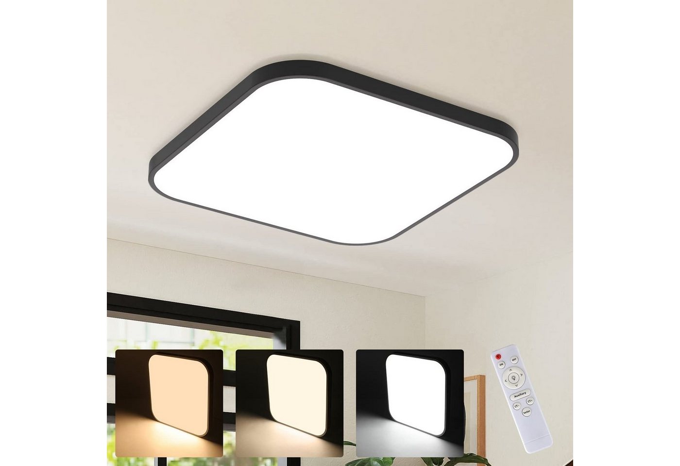 ZMH LED Deckenleuchte Dimmbar Flach IP44 Wasserdicht Bad- Küchen- Schlaflampe Bad Flur, LED fest integriert, 3000-6500k, ∅27CM, 15w, Dimmbar von ZMH