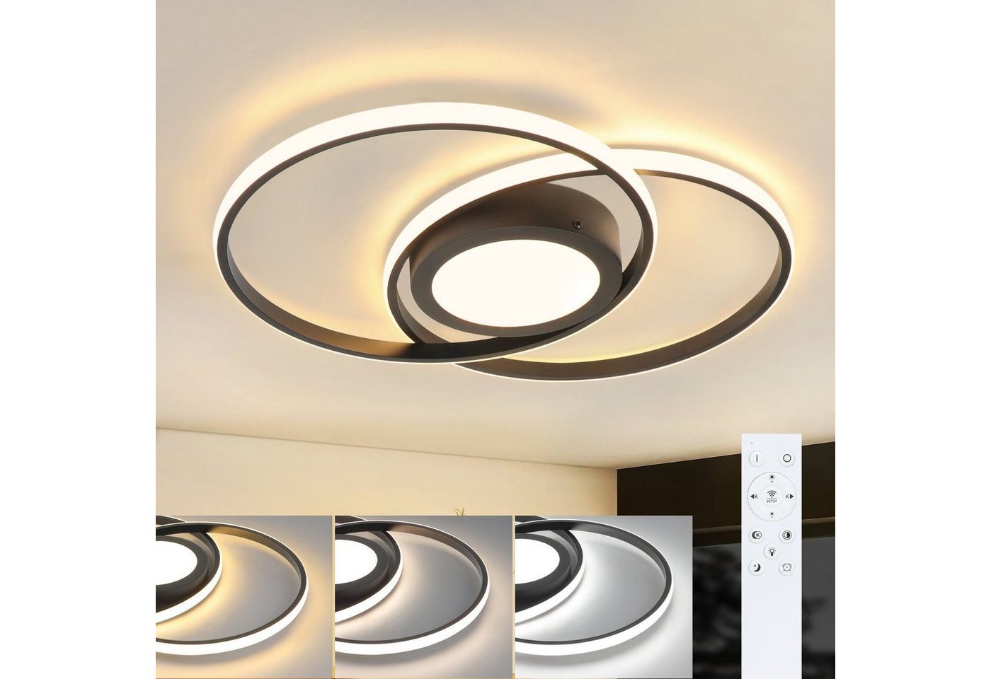 ZMH LED Deckenleuchte Dimmbar Modern 48W mit Fernbedienung Flur Schlafzimmer, LED fest integriert, 3000-6500k, Deckenbeleuchtung Küchenlampe Metall von ZMH