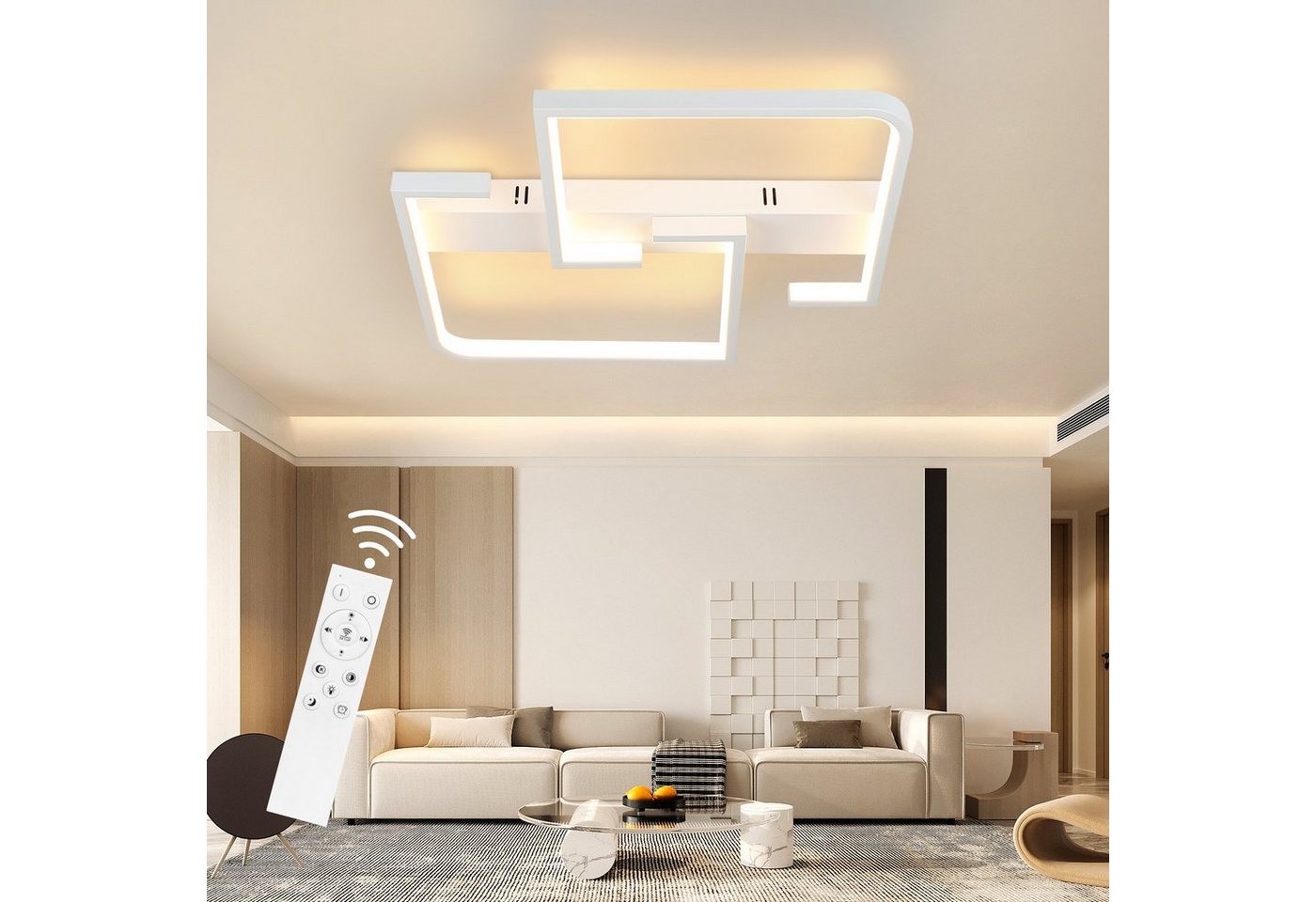 ZMH LED Deckenleuchte Dimmbare Wohnzimmer Deckenlampe mit Fernbedienung, 46W, Modern Design, 3000-6500K, Nachtlichtmodus, weiß von ZMH