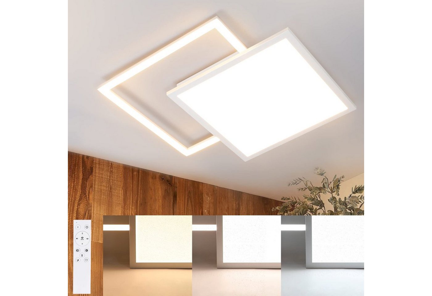 ZMH LED Deckenleuchte Doppeltes Quadrat Design mit Sternnenhimmel 46W, LED fest integriert, warmweiß-kaltweiß, Schwarz, Weiß von ZMH