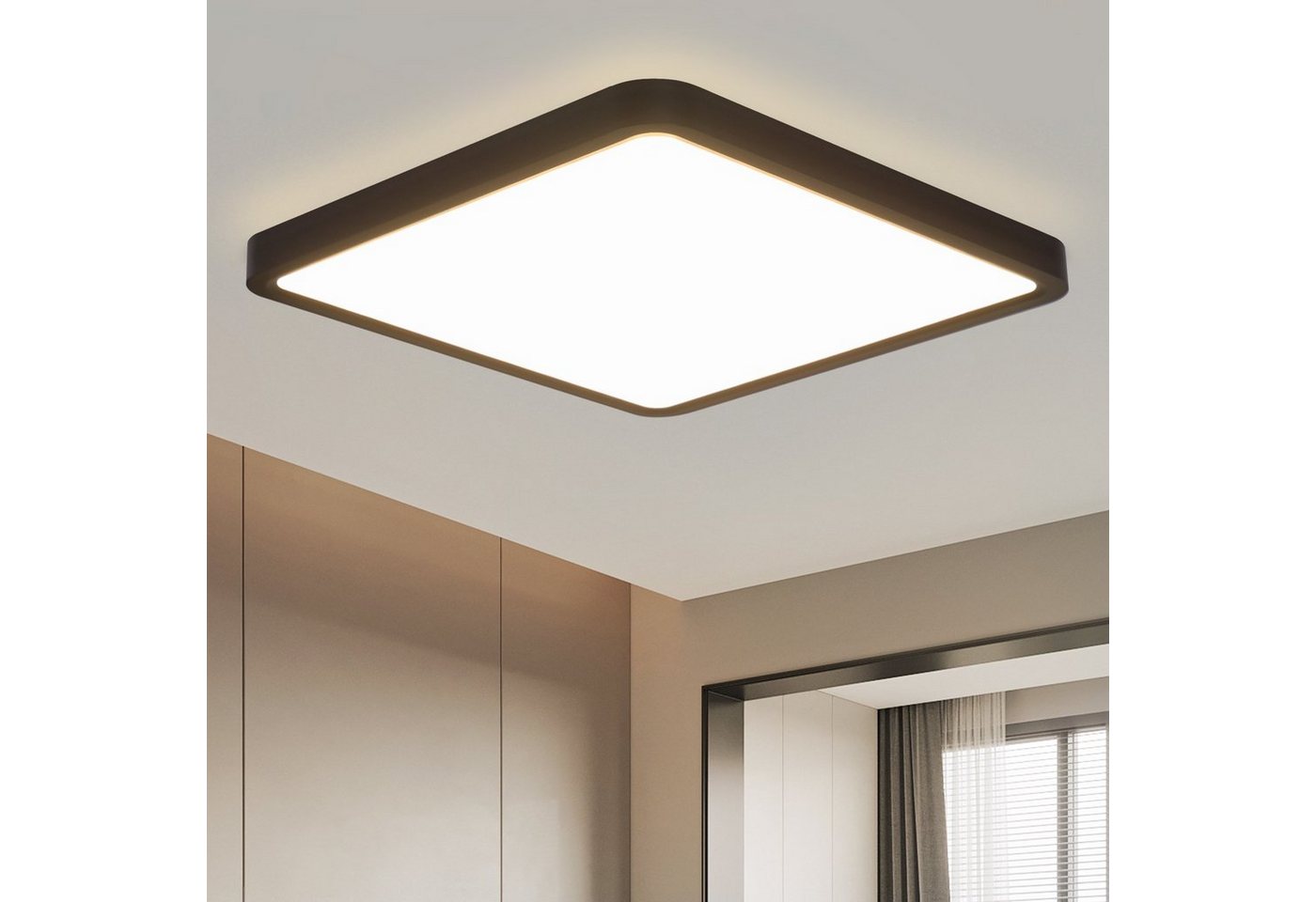 ZMH LED Deckenleuchte Flach - 23CM 18W Küchenlampe IP20 Neutralweiß Schlafzimmer Flur, LED fest integriert, 4000k, für Badezimmer, Schwarz, Whonzimmerlanmpe von ZMH