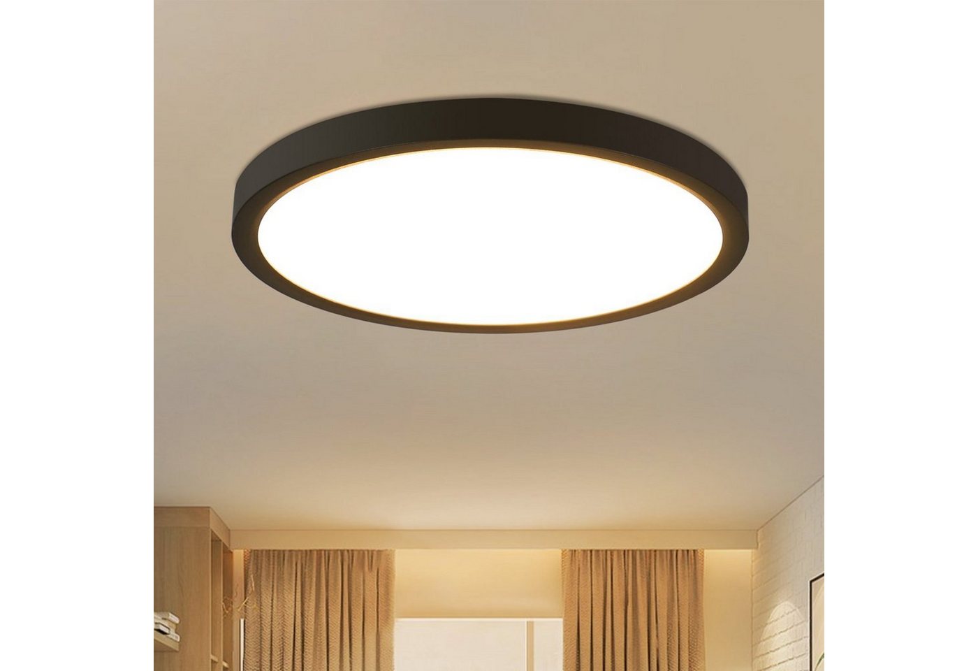 ZMH LED Deckenleuchte Flach - Schlafzimmerlampe Schwarz Ø22cm Badlampe Rund 15W, LED fest integriert, Warmweiß, Warmweiß Küchenlampe IP44 für Bad Küche von ZMH
