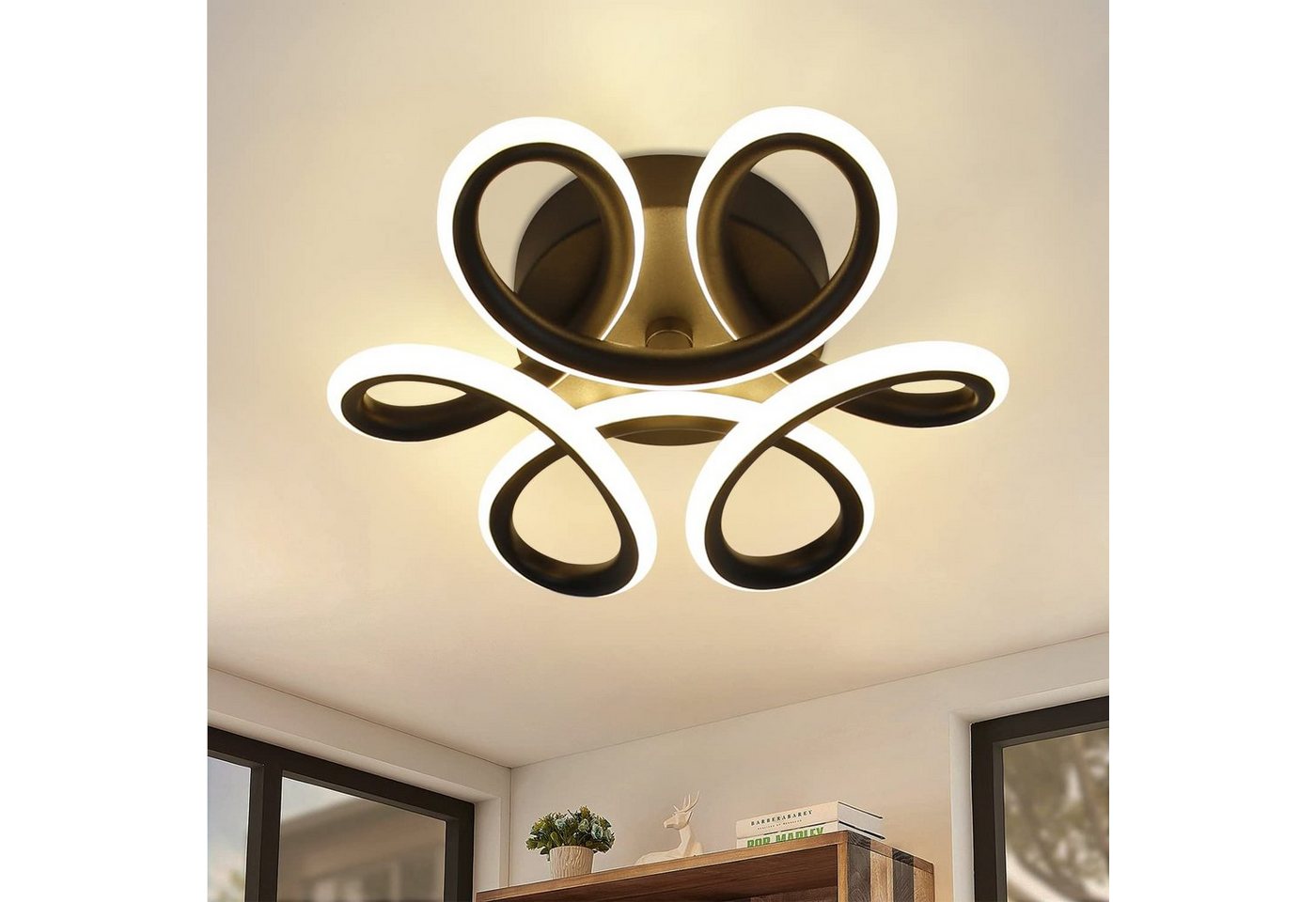ZMH LED Deckenleuchte Geometrie Design Lampe Modern Schlafzimmer Whonzimmer, LED fest integriert, Warmweiß, Schwarz von ZMH