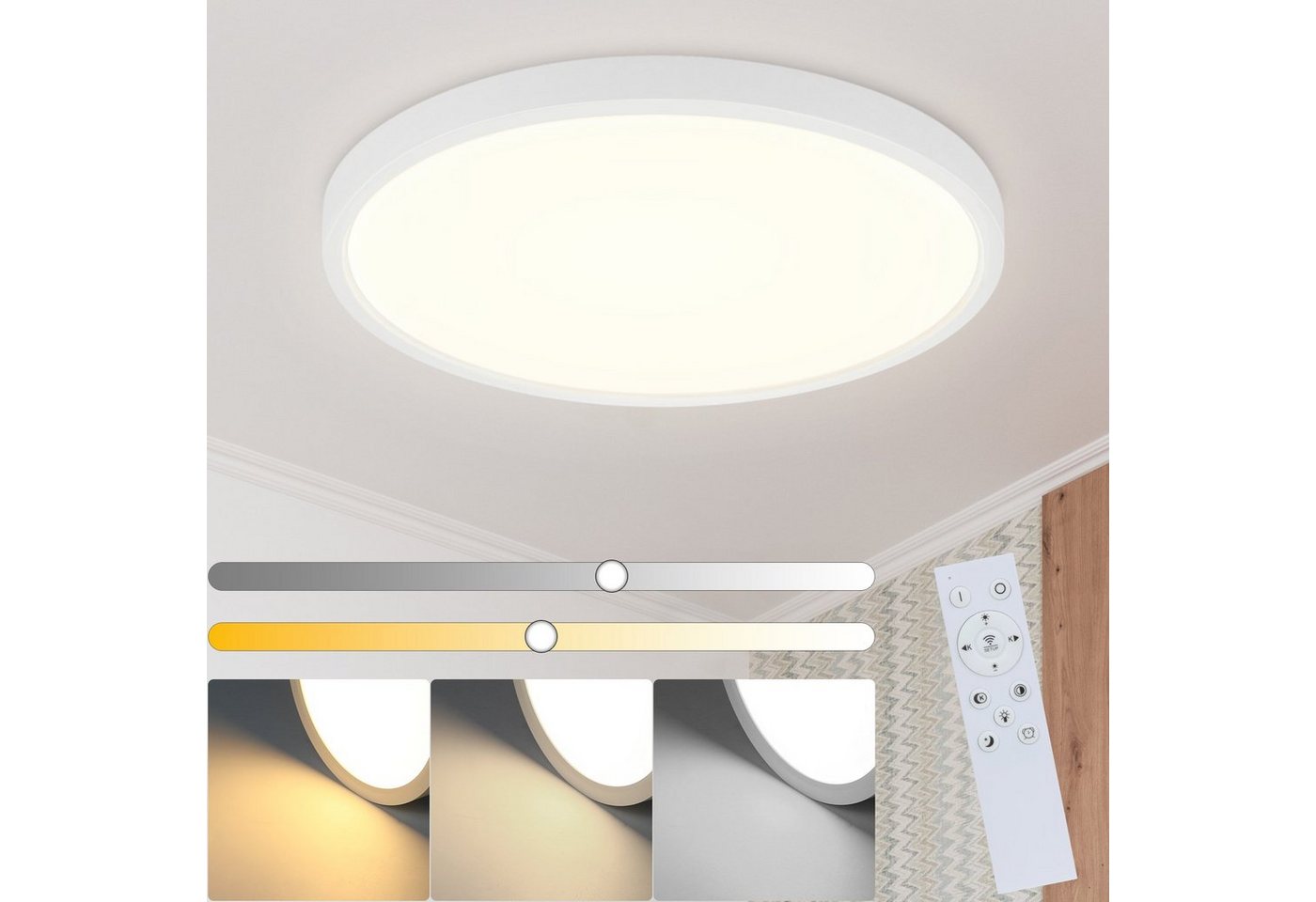 ZMH LED Deckenleuchte IP44 Wasserdicht Modern einfache Selbstmontage Schlafzimmer, Hochwertige Design, LED fest integriert, 3000-6000K von ZMH