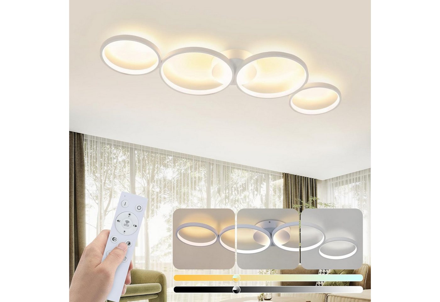 ZMH LED Deckenleuchte Wohnzimmer 55W Ring Rund Deckenlampe Dimmbar Designlampe Büro, Augenschutz, Einfache Installtion, LED fest integriert von ZMH