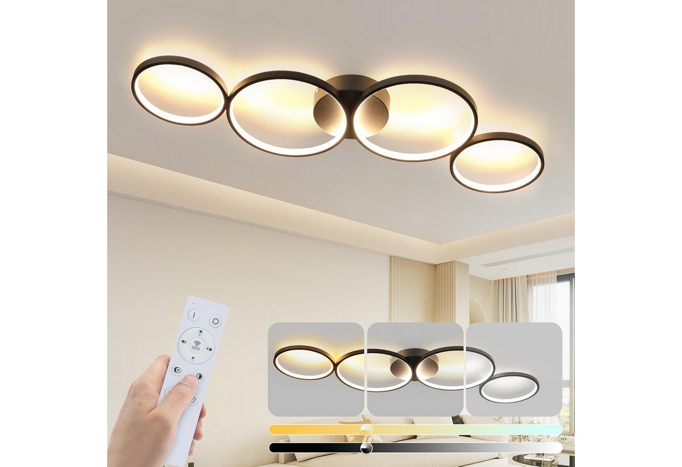 ZMH LED Deckenleuchte Wohnzimmer 55W Ring Rund Deckenlampe Dimmbar Designlampe Büro, Augenschutz, Einfache Installtion, warmweiß-kaltweiß, Schwarz von ZMH