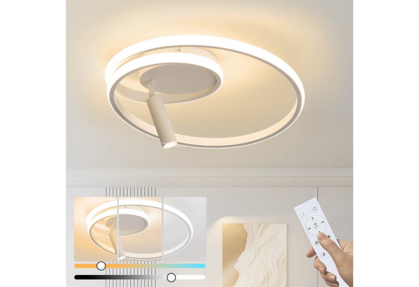 ZMH LED Deckenleuchte LED Deckenleuchte 40cm Schwarz/ Weiß Dimmbar 37W Deckenspot, LED fest integriert, LED dimmbar 37w Deckenlampe mit Spot ZMH LED Deckenleuchte LED Deckenleuchte 40cm Schwarz/ Weiß Dimmbar 37W Deckenspot, LED fest integriert, LED dimmbar 37w Deckenlampe mit Spot von ZMH