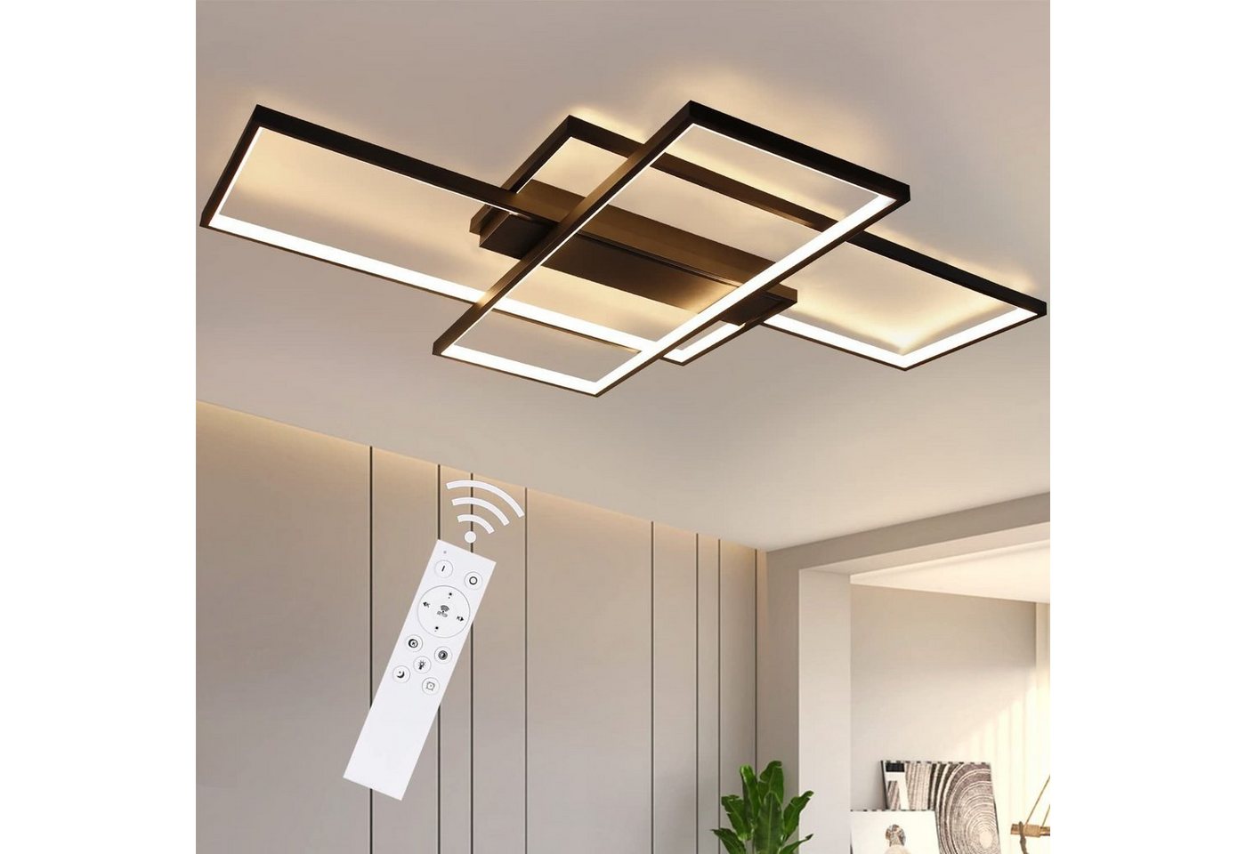 ZMH LED Deckenleuchte Modern Deckenlampe - Große Wohnzimmerlampe Dimmbar 88W, LED fest integriert, 3000-6000k, Deckenbeleuchtung für Wohnzimmer Büro, Schwarz von ZMH