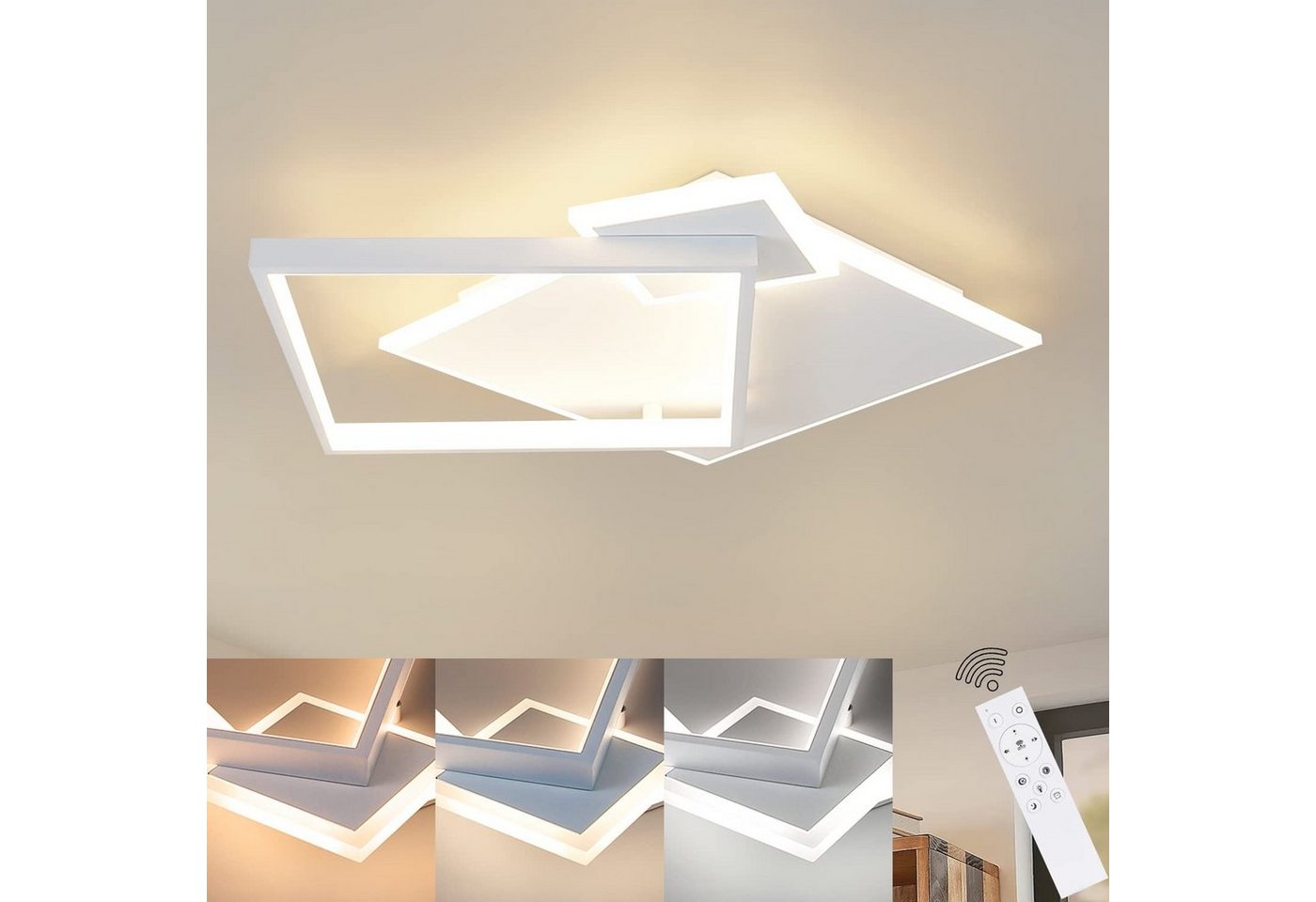 ZMH LED Deckenleuchte Modern Design Wohnzimmerlampe mit Fernbedienung Metall, LED fest integriert, Tageslichtweiß, 50W, weiß von ZMH