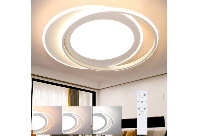 ZMH LED Deckenleuchte Modern Doppelter Ring Desgin Acryl-Lampe mit Fernbedienung, LED fest integriert, warmweiß-kaltweiß, Weiß, 66W von ZMH