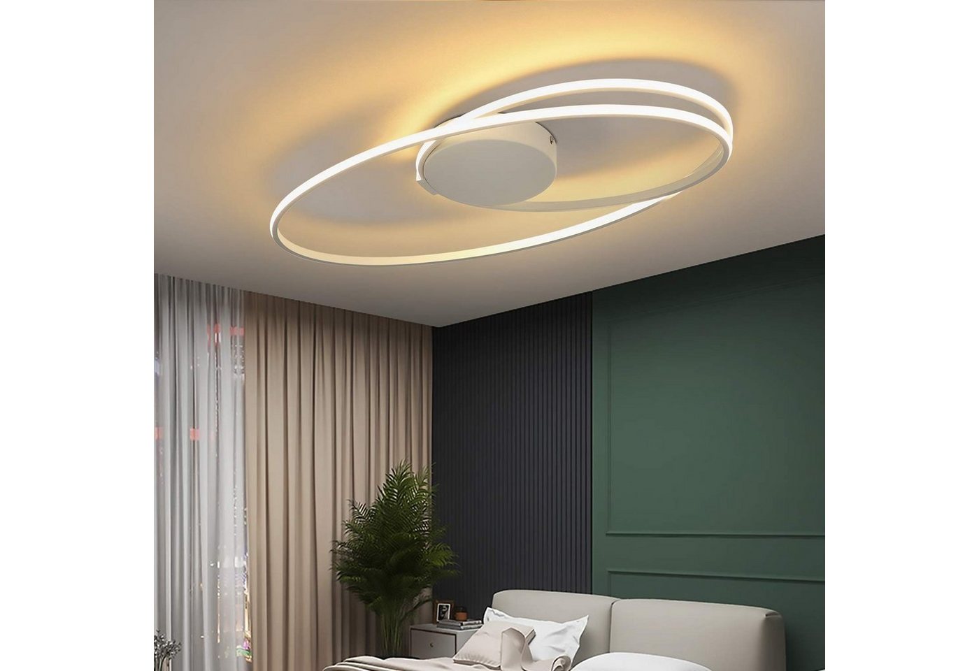 ZMH LED Deckenleuchte Modern Wohnzimmer Ring 36W Innen Beleuchtung, LED fest integriert, Warmweiß, Schwarz, Weiß von ZMH