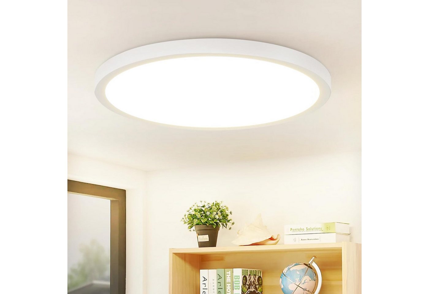 ZMH LED Deckenleuchte Rund Flach 24W Modern für Wohnzimmer, LED fest integriert, neutralweiß, Leicht zu reinigen, wasserdicht, weiß von ZMH