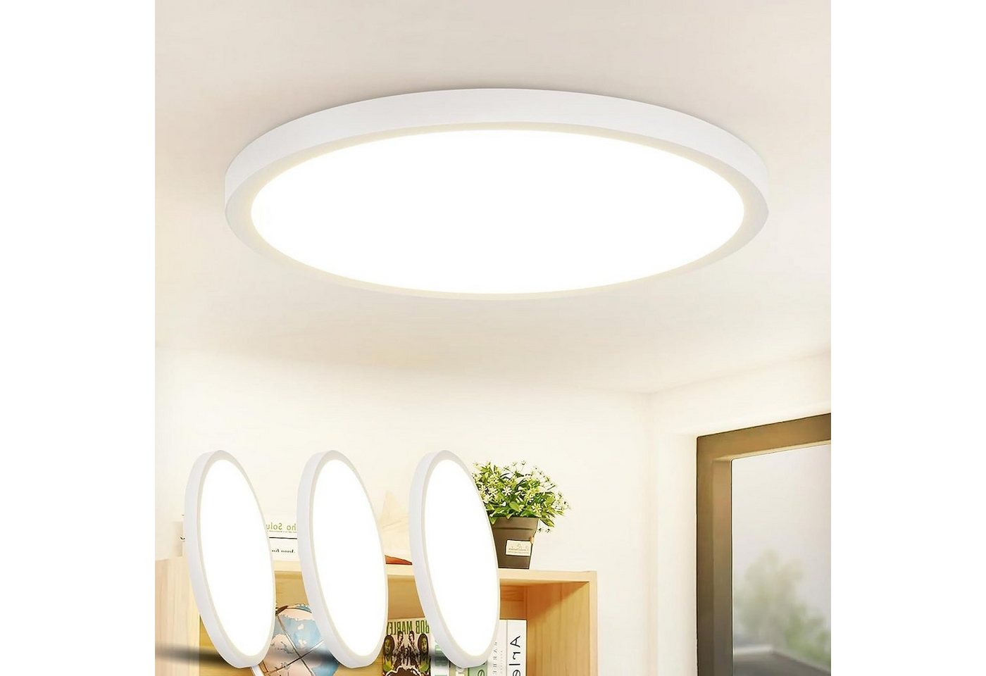 ZMH LED Deckenleuchte Rund Flach 24W Modern für Wohnzimmer, LED fest integriert von ZMH