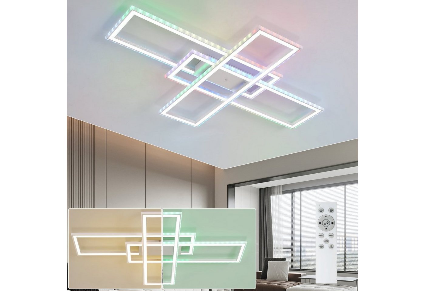 ZMH LED Deckenleuchte Schlafzimmer RGB Deckenlampe Dimmbar Fernbedienung, LED fest integriert, 3000-6000K, 50w, RGB von ZMH