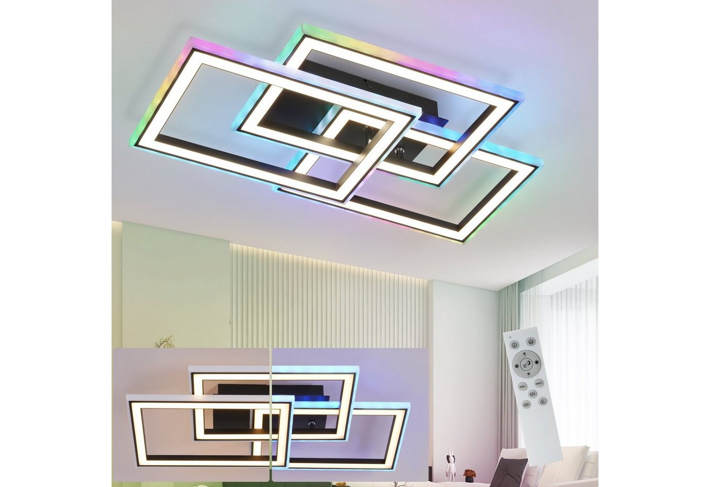 ZMH LED Deckenleuchte Schlafzimmer RGB Deckenlampe Dimmbar Fernbedienung, LED fest integriert, 3000-6000K, Modern RGB 13 Farbwechsel für Schlafzimmer, 45W von ZMH