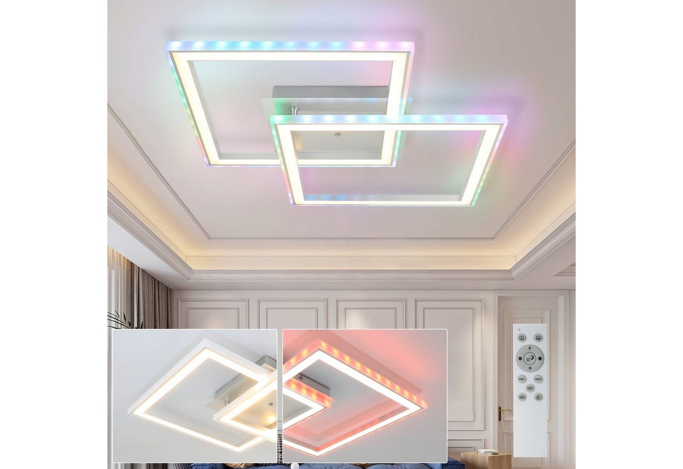 ZMH LED Deckenleuchte Whonzimmer Schlafzimmerlampe Dimmbar mit Fernbedienung RGB, LED fest integriert, RGB von ZMH