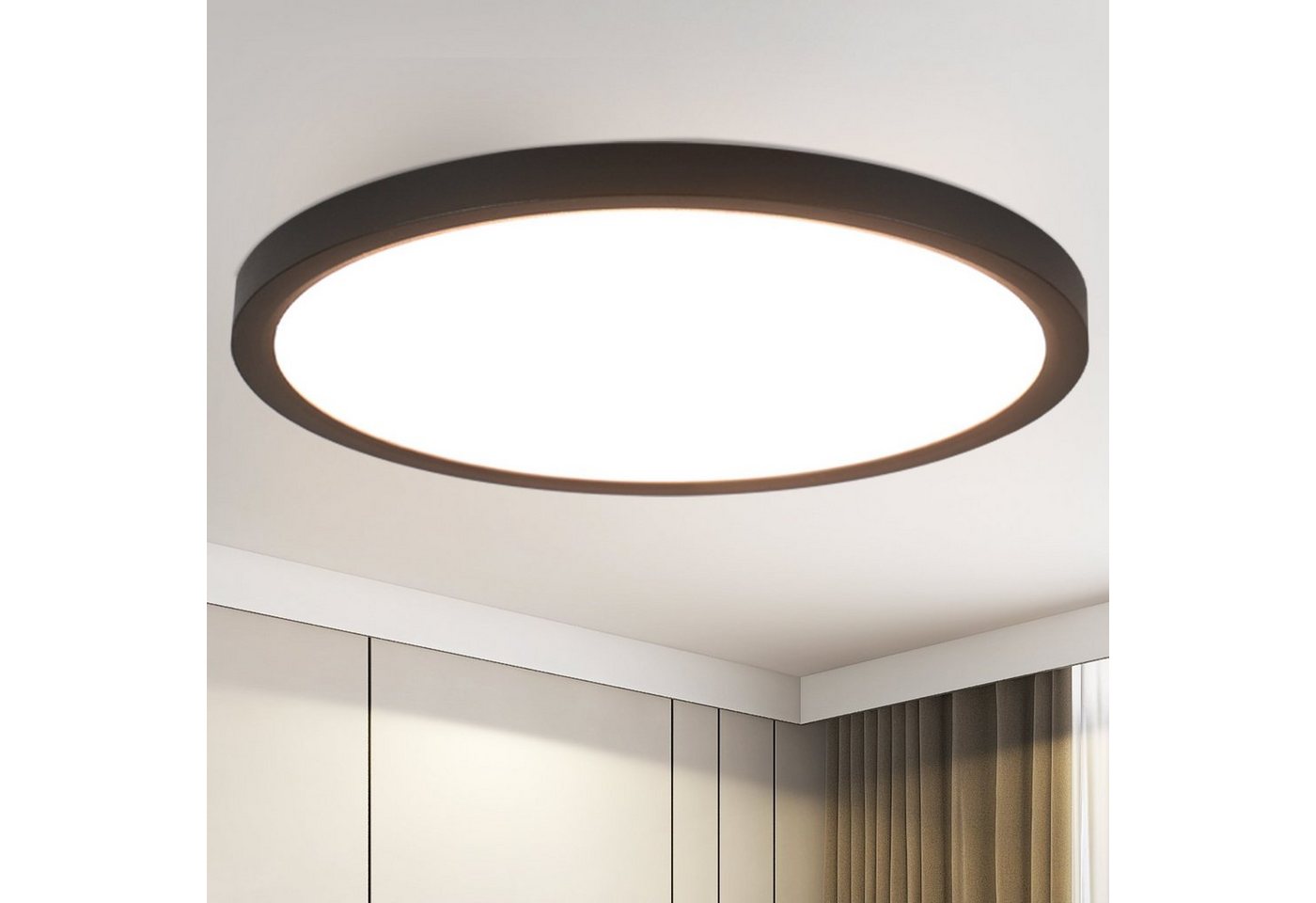 ZMH LED Deckenleuchte Schwarz/Weiß Rund Deckenlampe 24W Flach für Flur Wohnzimmer, LED fest integriert, 4000k, Ø30CM, Badezimmer, für Bad Küche, Schwarz von ZMH