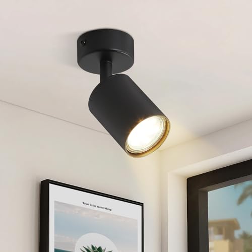 ZMH LED Deckenleuchte Schwarz Deckenstrahler: GU10 Deckenlampe Spots 1 Flammig 330°Schwenkbar Deckenspots Modern Flurlampe Industrial Wandstrahler für Wohnzimmer Schlafzimmer Küche Ohne Leuchtmittel von ZMH