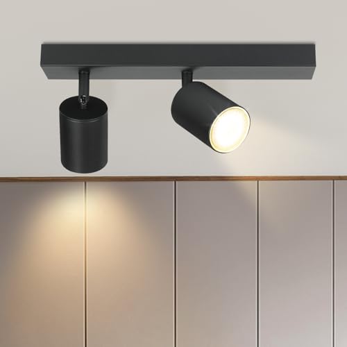 ZMH LED Deckenleuchte Schwarz Deckenstrahler: GU10 Deckenlampe Spots 2 Flammig 350°Schwenkbar Deckenspots Modern Flurlampe Industrial Wandstrahler für Wohnzimmer Schlafzimmer Küche Ohne Leuchtmittel von ZMH