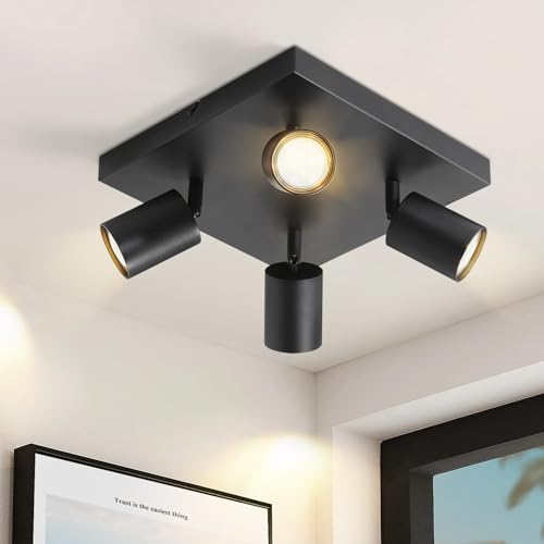 ZMH Deckenleuchte GU10 Deckenstrahler Schwarz: Deckenlampe 4 Flammig 350° Schwenkbar Deckenspots Industrial Wandstrahler Modern Flurlampe für Wohnzimmer Schlafzimmer Küche - Ohne Leuchtmittel von ZMH