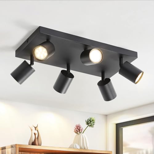 ZMH LED Deckenleuchte Schwarz Deckenstrahler: GU10 Deckenlampe Spots 6 Flammig 330°Schwenkbar Deckenspots Industrial Wandstrahler Modern Flurlampe für Wohnzimmer Schlafzimmer Küche Ohne Leuchtmittel von ZMH