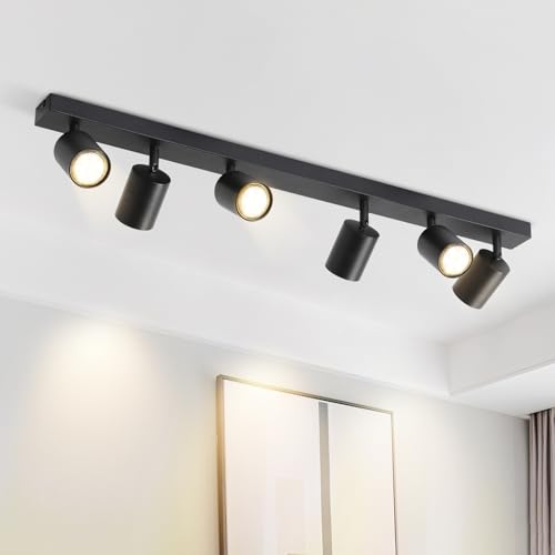 ZMH LED Deckenleuchte Schwarz Deckenstrahler: GU10 Deckenlampe Spots 6 Flammig 330°Schwenkbar Deckenspots Modern Flurlampe Industrial Wandstrahler für Wohnzimmer Schlafzimmer Küche Ohne Leuchtmittel von ZMH