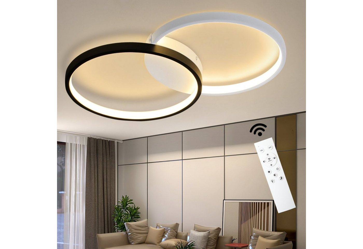 ZMH LED Deckenleuchte Schwarz-weiß Modern Wohnzimmerlampe für Schlafzimmer, LED fest integriert, 3000-6000k, Stufenloses Dimmen, Anwendungsbereich, Modernes Design von ZMH