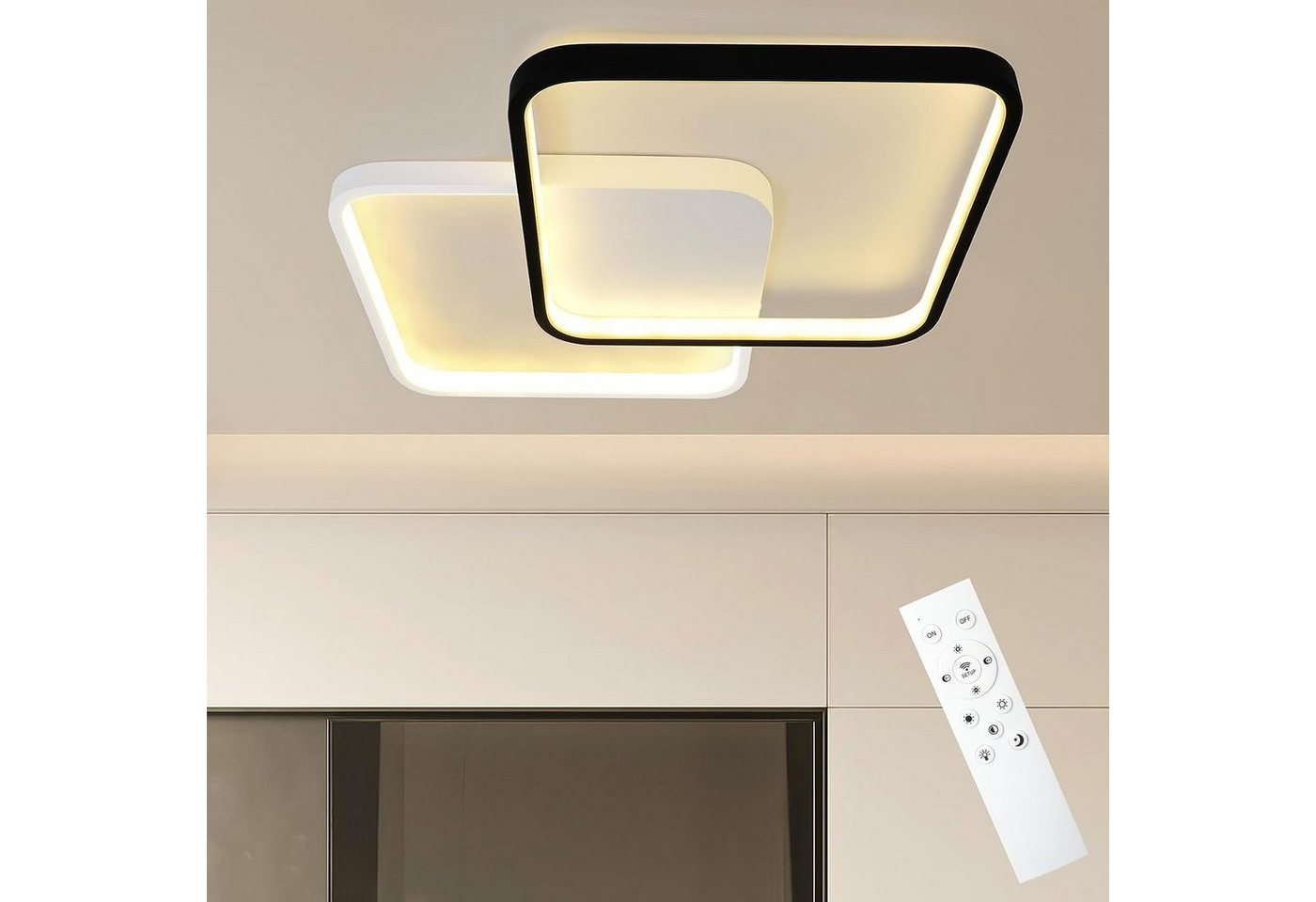 ZMH LED Deckenleuchte Schwarz-weiß Modern Wohnzimmerlampe für Schlafzimmer, LED fest integriert, 3000-6000k, Stufenloses Dimmen, Anwendungsbereich, Modernes Design von ZMH