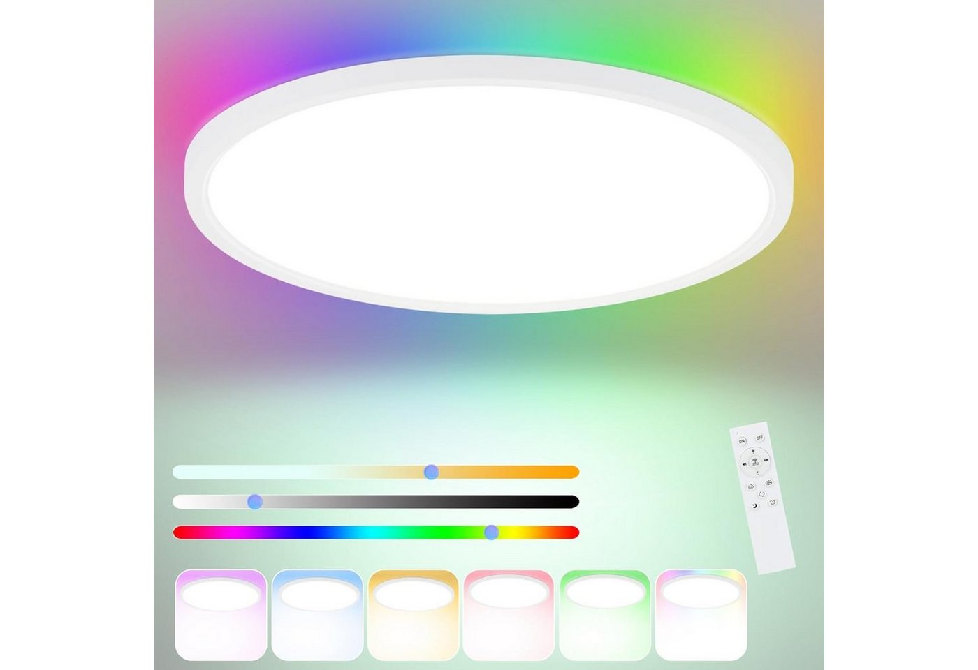 ZMH LED Deckenleuchte Sternenhimmel RGB Hintergrund Eckig Flach Dimmbar Fernbedienung, LED fest integriert, 2700-6500k, Badezimmerlampe IP44 für Wohnzimmer von ZMH