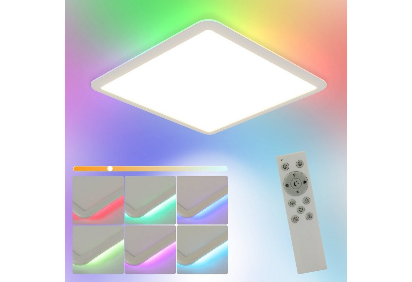 ZMH LED Deckenleuchte Sternenhimmel RGB Hintergrund Eckig Flach Dimmbar Fernbedienung, LED fest integriert, 2700-6500k, Badezimmerlampe IP44 für Wohnzimmer von ZMH