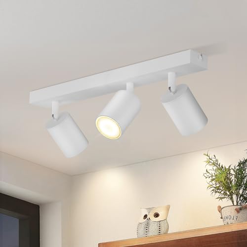 ZMH LED Deckenleuchte Weiß Deckenstrahler: GU10 Deckenlampe Spots 3 Flammig 350°Schwenkbar Deckenspots Modern Flurlampe Industrial Wandstrahler für Wohnzimmer Schlafzimmer Küche Ohne Leuchtmittel von ZMH