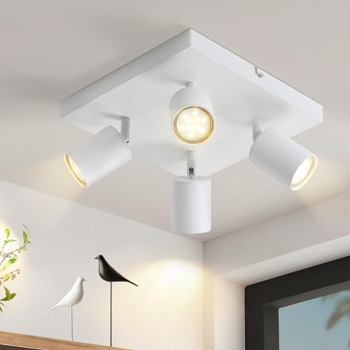 ZMH LED Deckenleuchte Weiß Deckenstrahler: GU10 Deckenlampe Spots 4 Flammig 330°Schwenkbar Deckenspots Industrial Wandstrahler Modern Flurlampe für Wohnzimmer Schlafzimmer Küche Ohne Leuchtmittel von ZMH