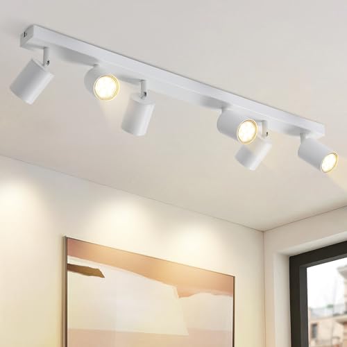 ZMH LED Deckenleuchte Weiß Deckenstrahler: GU10 Deckenlampe Spots 6 Flammig 330°Schwenkbar Deckenspots Modern Flurlampe Industrial Wandstrahler für Wohnzimmer Schlafzimmer Küche Ohne Leuchtmittel von ZMH