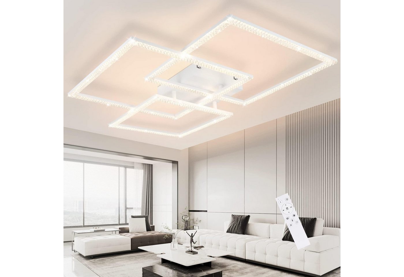 ZMH LED Deckenleuchte Whonzimmer Dreifaches Quadratisches Design Kristall Innen Lampe 82W, Dimmba/mitFernbedienung, LED fest integriert, warmweiß-kaltweiß ZMH LED Deckenleuchte Whonzimmer Dreifaches Quadratisches Design Kristall Innen Lampe 82W, Dimmba/mitFernbedienung, LED fest integriert, warmweiß-kaltweiß von ZMH
