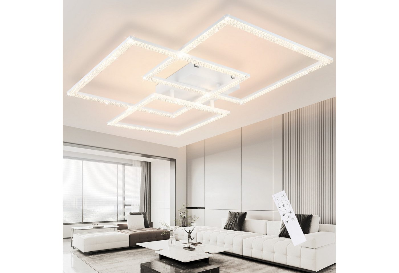 ZMH LED Deckenleuchte Whonzimmer Dreifaches Quadratisches Design Kristall Innen Lampe 82W, Dimmbar mit Fernbedienung, LED fest integriert, warmweiß-kaltweiß, LED fest integriert ZMH LED Deckenleuchte Whonzimmer Dreifaches Quadratisches Design Kristall Innen Lampe 82W, Dimmbar mit Fernbedienung, LED fest integriert, warmweiß-kaltweiß, LED fest integriert von ZMH