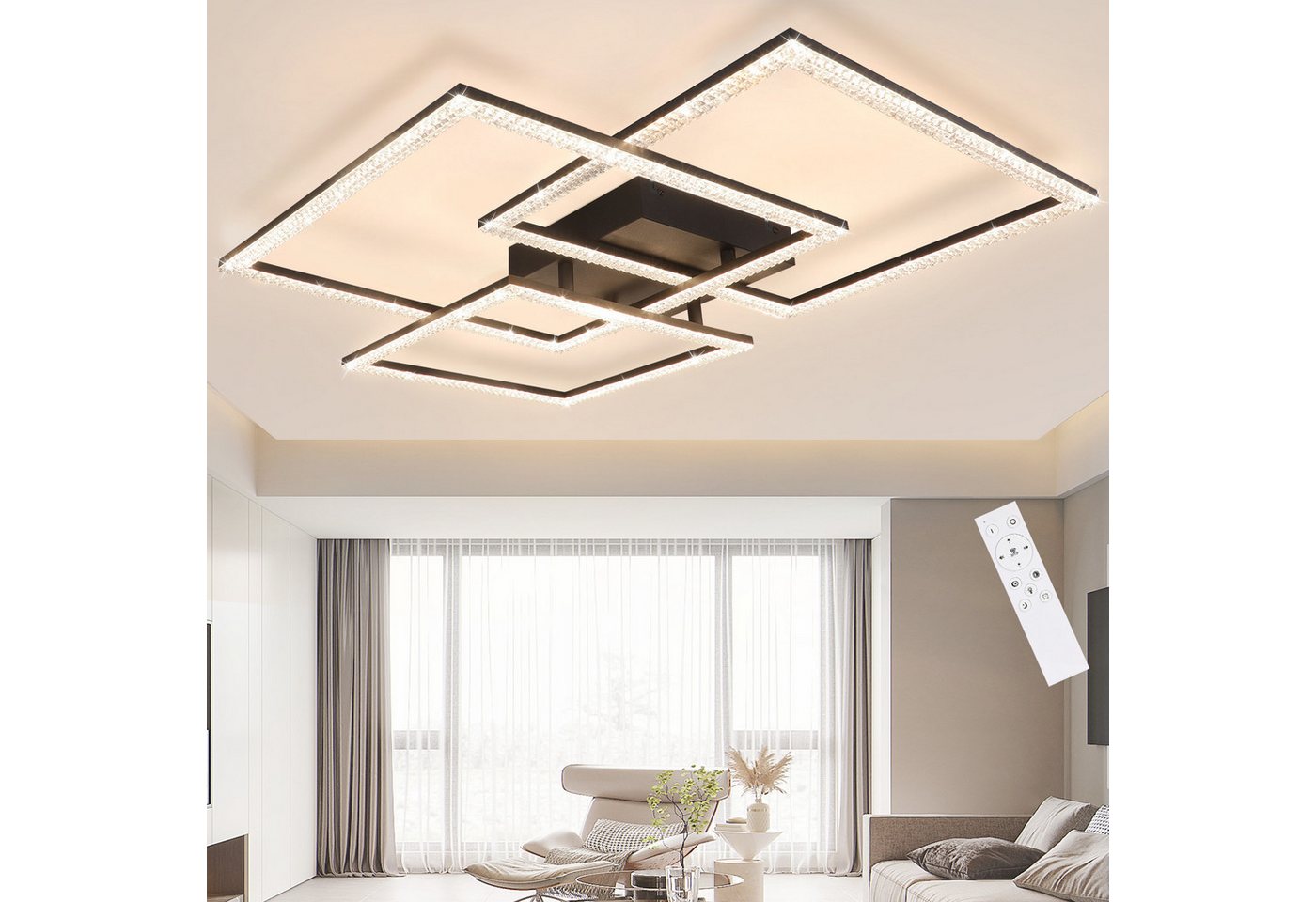ZMH LED Deckenleuchte Whonzimmer Dreifaches Quadratisches Design Kristall Innen Lampe 82W, Dimmbar mit Fernbedienung, LED fest integriert, warmweiß-kaltweiß, LED fest integriert ZMH LED Deckenleuchte Whonzimmer Dreifaches Quadratisches Design Kristall Innen Lampe 82W, Dimmbar mit Fernbedienung, LED fest integriert, warmweiß-kaltweiß, LED fest integriert von ZMH