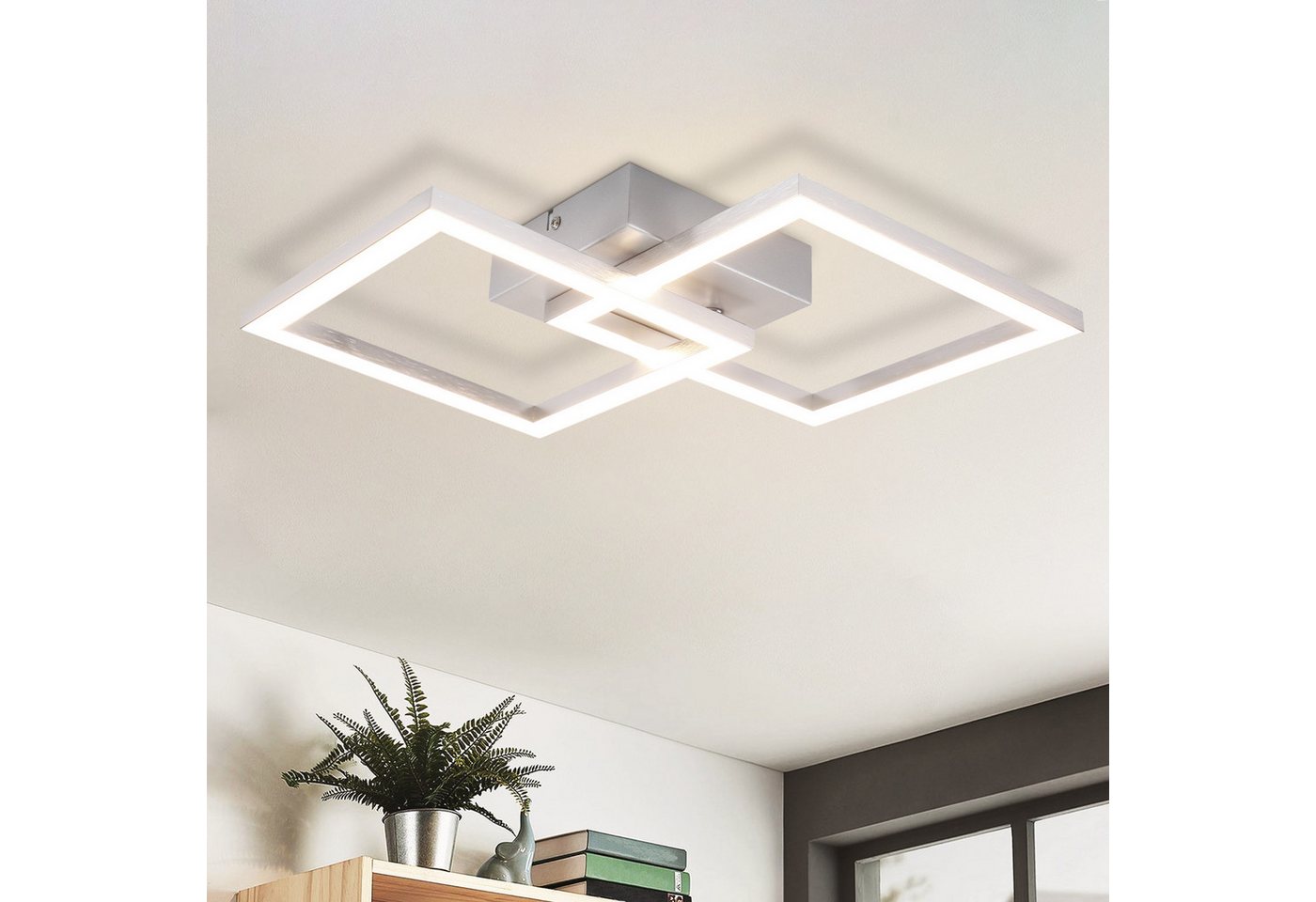 ZMH LED Deckenleuchte Whonzimmer Modern 2 Flammig 24W Deckenlampe Schlafzimmer Flur, Augenschutz, Einfache Installtion, LED fest integriert, 4000K, Vintage 4000K Schlaflzimmerlampe Eckig von ZMH