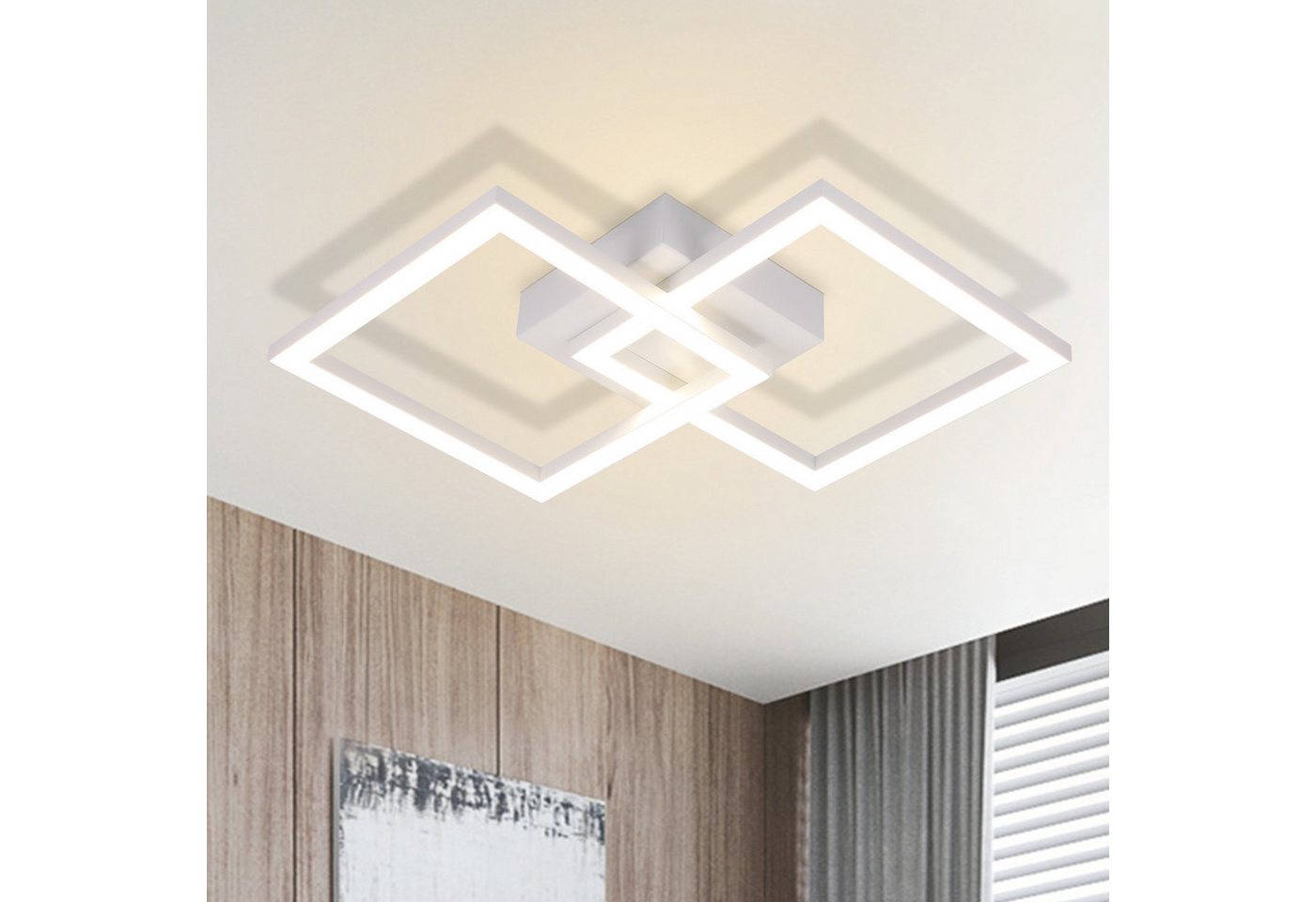 ZMH LED Deckenleuchte Whonzimmer Modern 2 Flammig 24W Deckenlampe Schlafzimmer Flur, Augenschutz, Einfache Installtion, LED fest integriert, 4000K, Weiß-Neutralweiß Schlafzimmerlampe Eckig Flur ZMH LED Deckenleuchte Whonzimmer Modern 2 Flammig 24W Deckenlampe Schlafzimmer Flur, Augenschutz, Einfache Installtion, LED fest integriert, 4000K, Weiß-Neutralweiß Schlafzimmerlampe Eckig Flur von ZMH