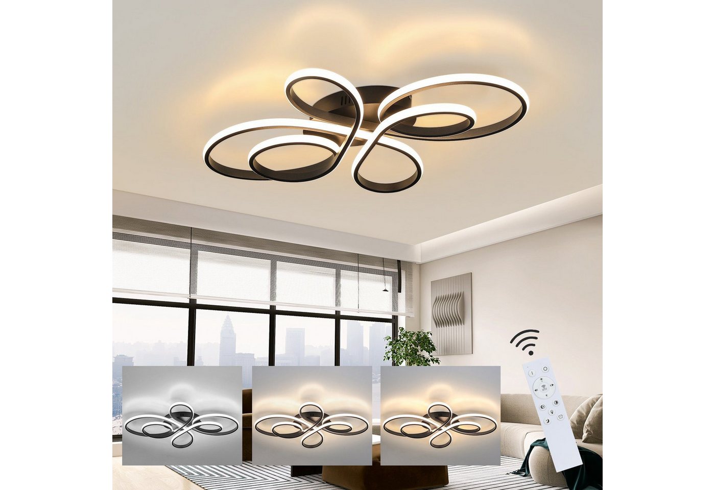 ZMH LED Deckenleuchte Whonzimmer Modern Dimmbar mit Fernbedienung Schmetterlingforming Flur, Hochwertige Material, LED fest integriert, 3000-6000k, Design Deckenbeleuchtung Groß für Esszimmer Büro Küche ZMH LED Deckenleuchte Whonzimmer Modern Dimmbar mit Fernbedienung Schmetterlingforming Flur, Hochwertige Material, LED fest integriert, 3000-6000k, Design Deckenbeleuchtung Groß für Esszimmer Büro Küche von ZMH