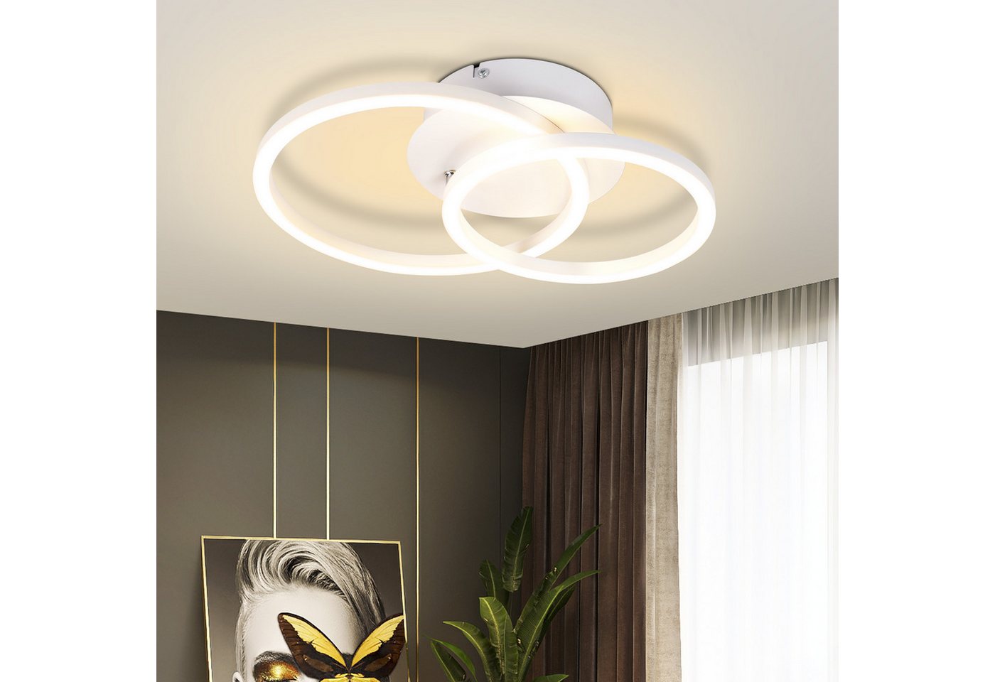 ZMH LED Deckenleuchte Wohnzimmer 2 Ringe Modern Runde Deckenlampe 24W 3000K Flur Hotel, Augenschutz, Einfache Installtion, LED fest integriert, Warmweiß, Schlafzimmerlampe Drehbar küchenlampe für Schlafzimmer Küche ZMH LED Deckenleuchte Wohnzimmer 2 Ringe Modern Runde Deckenlampe 24W 3000K Flur Hotel, Augenschutz, Einfache Installtion, LED fest integriert, Warmweiß, Schlafzimmerlampe Drehbar küchenlampe für Schlafzimmer Küche von ZMH