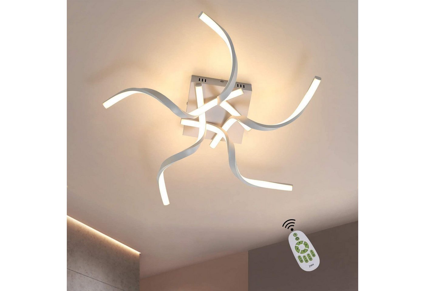 ZMH LED Deckenleuchte Wohnzimmer 65CM Wellenform Modern mit Fernbedienung, Kreatives Design, LED fest integriert, 3000-6000k, Dimmbar ZMH LED Deckenleuchte Wohnzimmer 65CM Wellenform Modern mit Fernbedienung, Kreatives Design, LED fest integriert, 3000-6000k, Dimmbar von ZMH