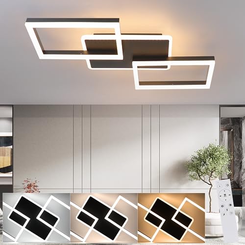 ZMH LED Deckenleuchte Wohnzimmer Deckenlampe - 48W Dimmbar Schlafzimmerlampe Schwarz Flach Design mit Fernbedienung aus Metall Modern Küchenlampe für Schlafzimmer Esszimmer Küche Flur Kinderzimmer von ZMH